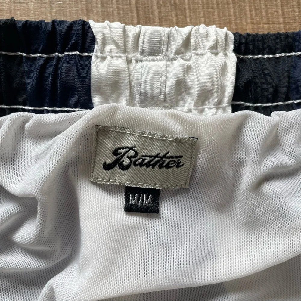 Bather men’s blue black white retro style striped swim trunks mesh lined, size M - Picture 7 of 13